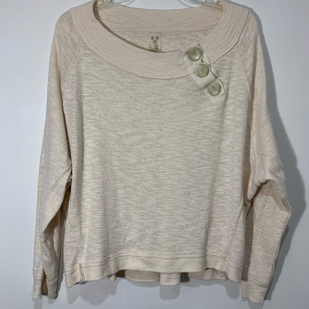 We The Free knit pullover Top cream buttons Medium